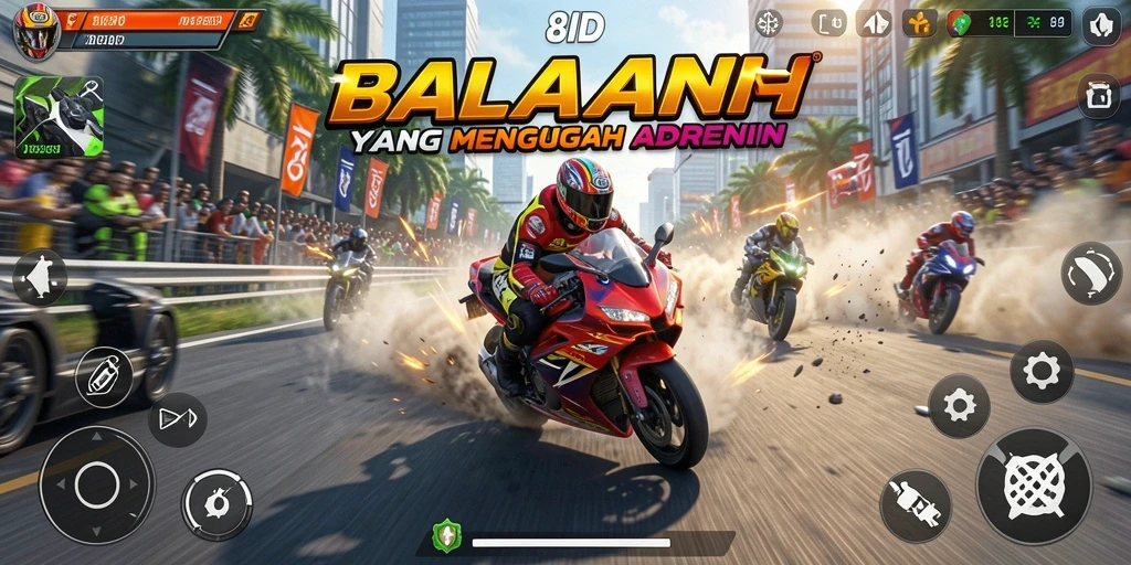 Screenshot gameplay 8ID menunjukkan aksi balapan yang dramatis.