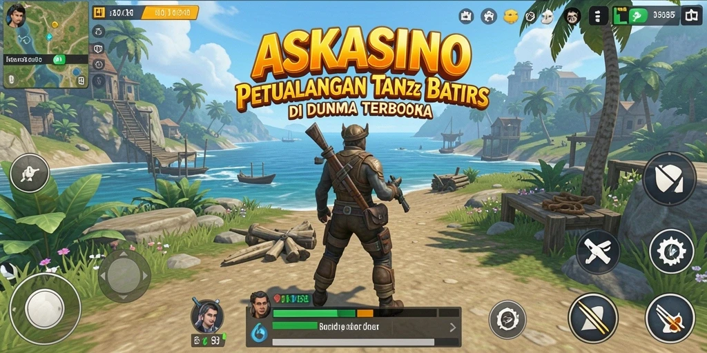 Screenshot utama ASKASINO menunjukkan gameplay dinamis di dunia terbuka.