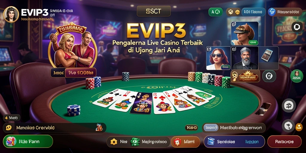 Screenshot gameplay EVIP3 yang menunjukkan dealer langsung dalam aksi.