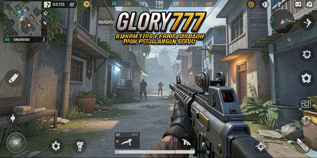 Tangkapan layar GLORY777 menunjukkan aksi pertempuran FPS yang intens dan mendebarkan.