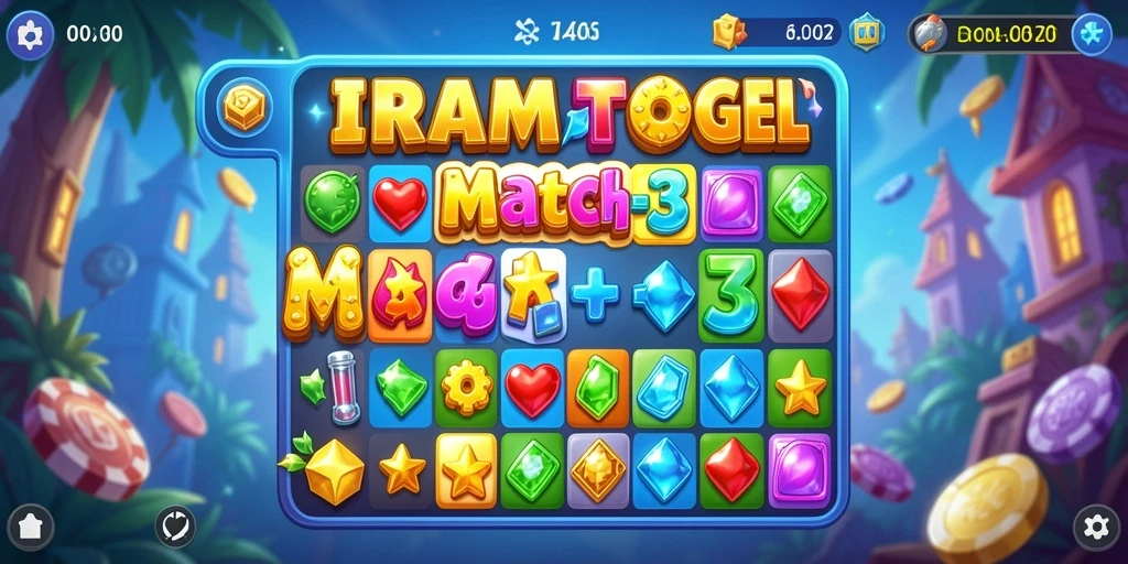 Tampilan menarik dari gameplay Match-3 IRAMATOGEL.