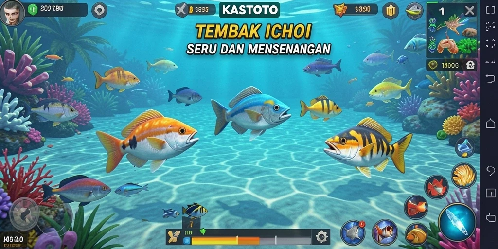 Tampilan menarik gameplay KASTOTO dengan aksi tembak ikan.