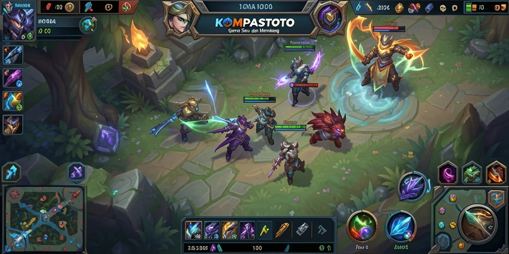 Tampilan gameplay seru dari KOMPASTOTO dengan aksi MOBA yang intens.