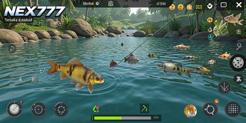 Tampak depan gameplay NEX777 dengan aksi memancing yang seru.