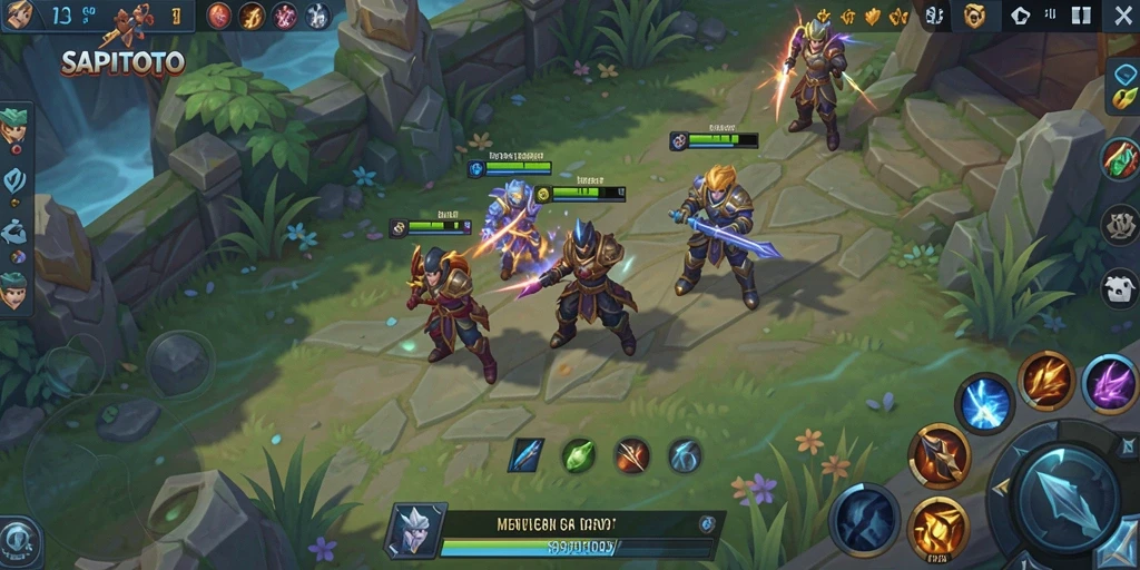 Screenshot menampilkan aksi seru dalam permainan MOBA SAPITOTO.