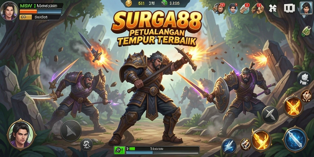 Tampilan gameplay penuh aksi di <strong>SURGA88</strong> dengan karakter bertarung.