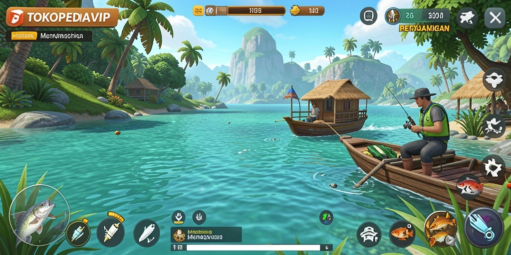 Tampilan gameplay <strong>TOKOPEDIAVIP</strong> saat menangkap ikan di lautan.