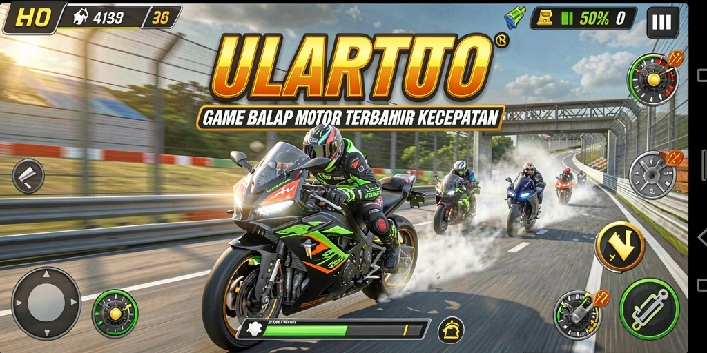 Gameplay menegangkan ULARTOTO dengan balapan motor yang seru.